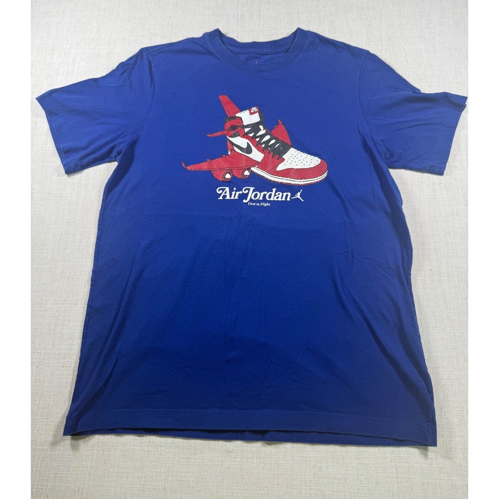 Air Jordan First in Flight T-Shirt Mens Medium Blue Graphic Tee AJ1 Plane Print